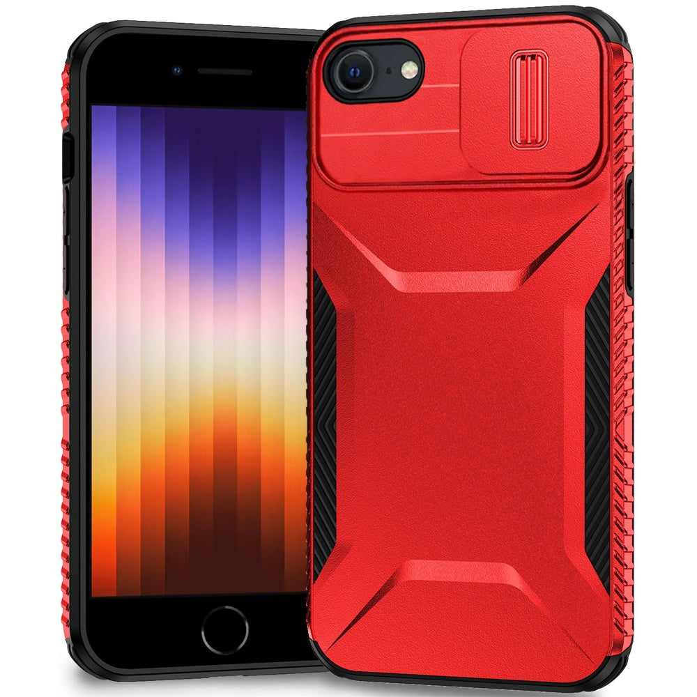 For Apple iPhone SE 3 (2022) SE/8/7 Slim Fit Shockproof Hybrid with Slide Camera Window Covering, Rugged Tpu Silicone Hard PC Bumper Case Cover