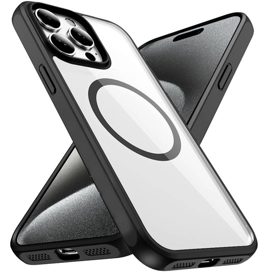 Phone Case for Apple iPhone 15 Pro Max Transparent Magnetic HQ Shockproof Hybrid 2.0mm Thick AntiSlip Grip Drop Protection Rugged Clear Durable Impact Cover Black