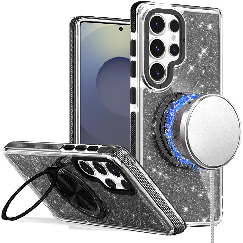 For Samsung Galaxy S26 Ultra Slim Bling Glitter Sparkly Shimmer Hybrid with Magnetic Ring and 360° Rotational Stand [Compatible with Magsafe] Case Cover