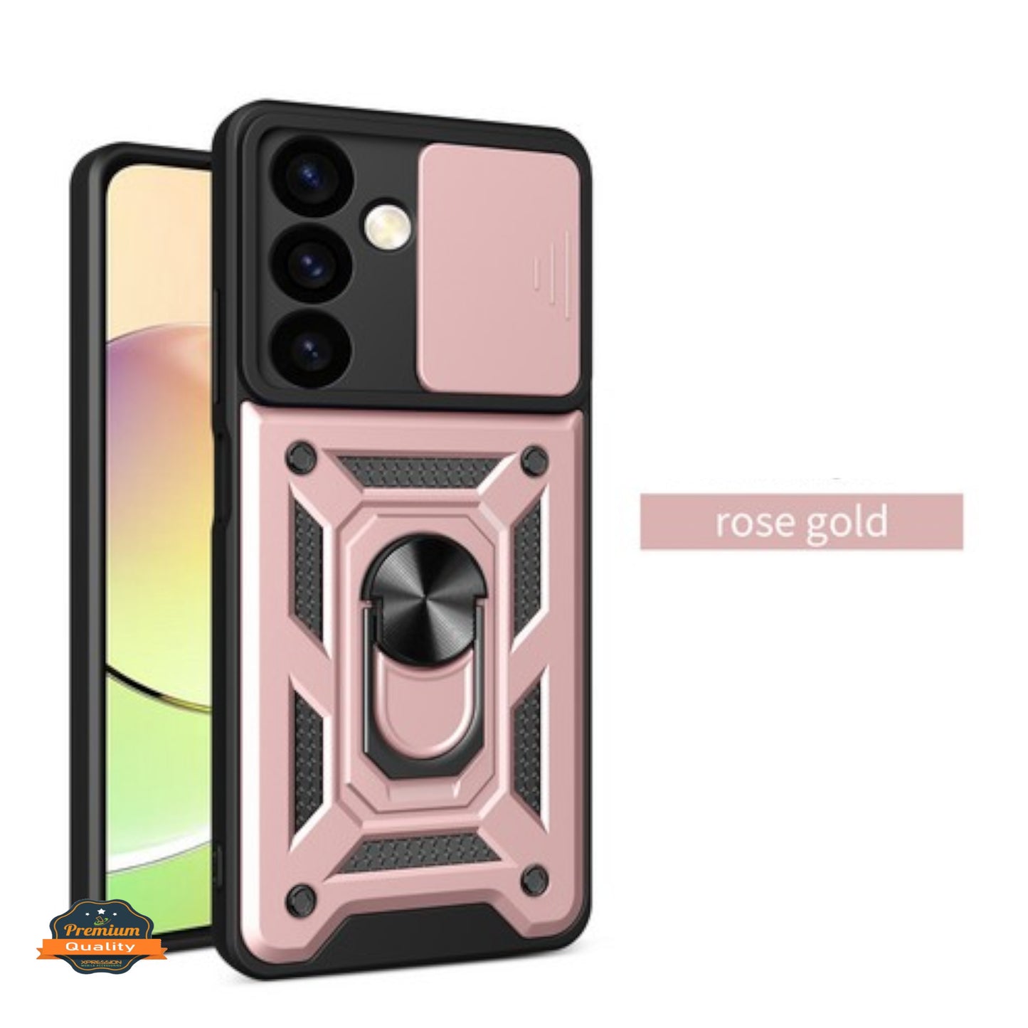 For Samsung Galaxy A26 Hybrid Shockproof, Built-in Sliding Camera Lens Protection with Magnetic Finger Ring Stand Holder Case Cover