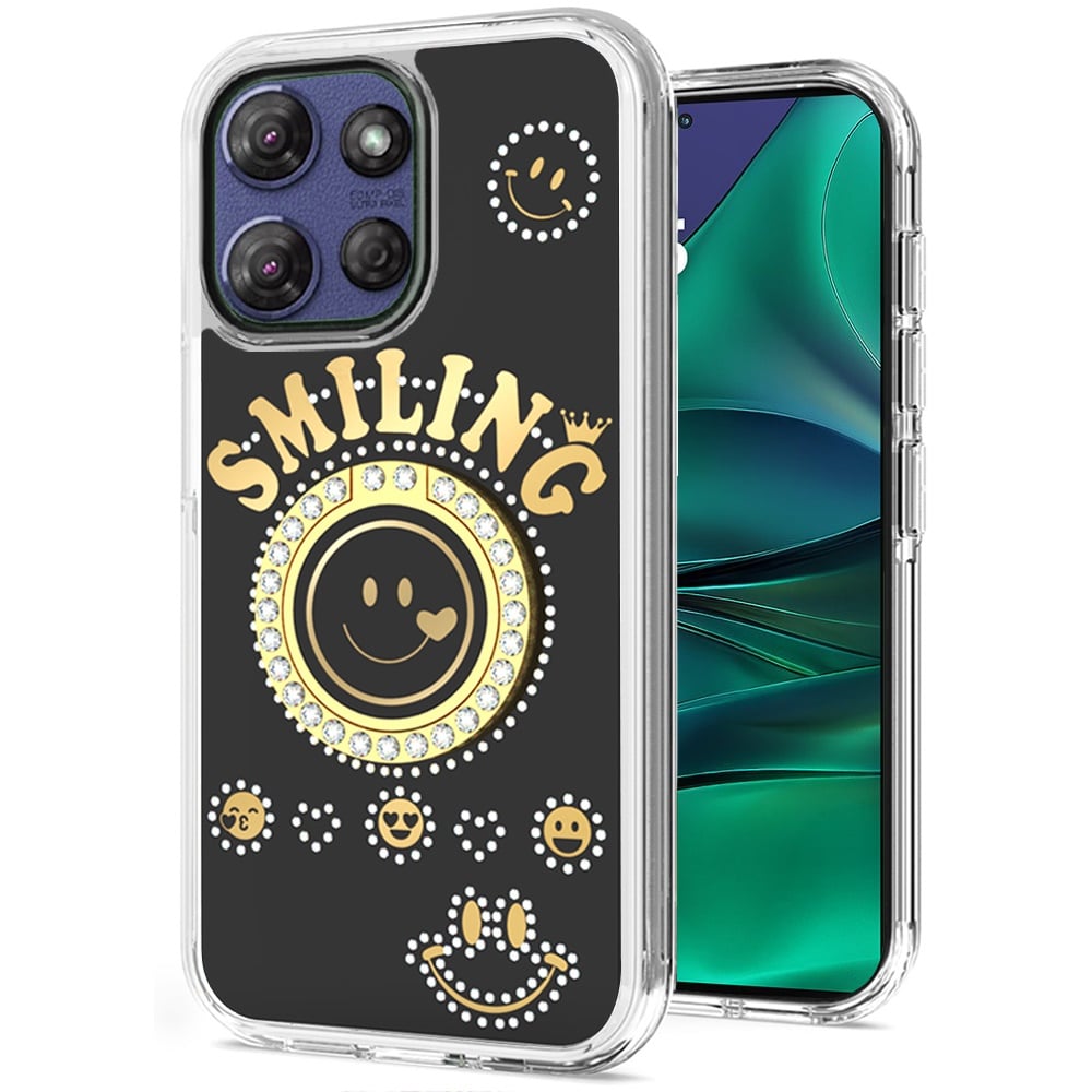 For Motorola Moto G Stylus 5G 2026 /2025 Smiling Glitter Bling Ornament Hybrid Shockproof Stylish Sparkle Design Secure Grip Durable Protection Case Cover