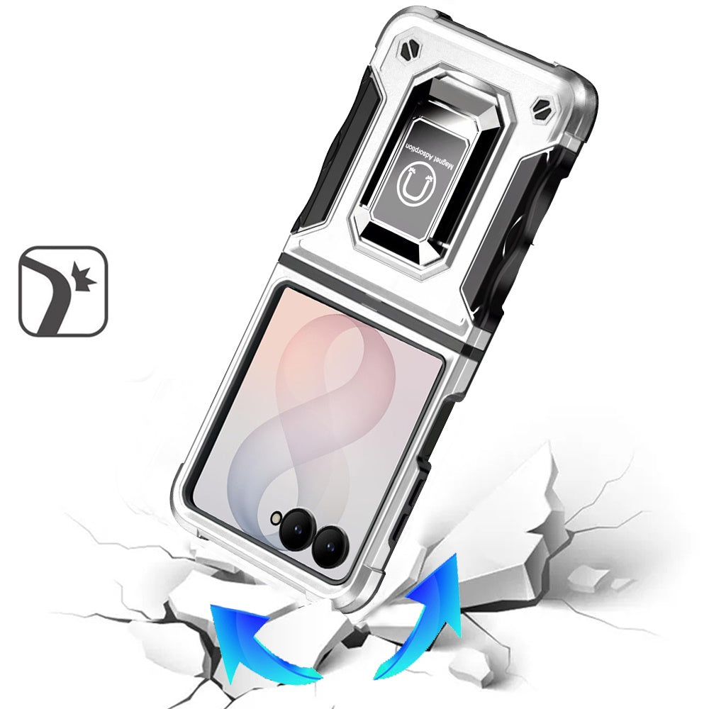 Phone Case for Samsung Galaxy Z Flip 8 Shockproof Magnetic Ring Stand Hybrid Kickstand Armor 360 Rotation Anti-Slip Grip Military Grade Drop Resist Cover