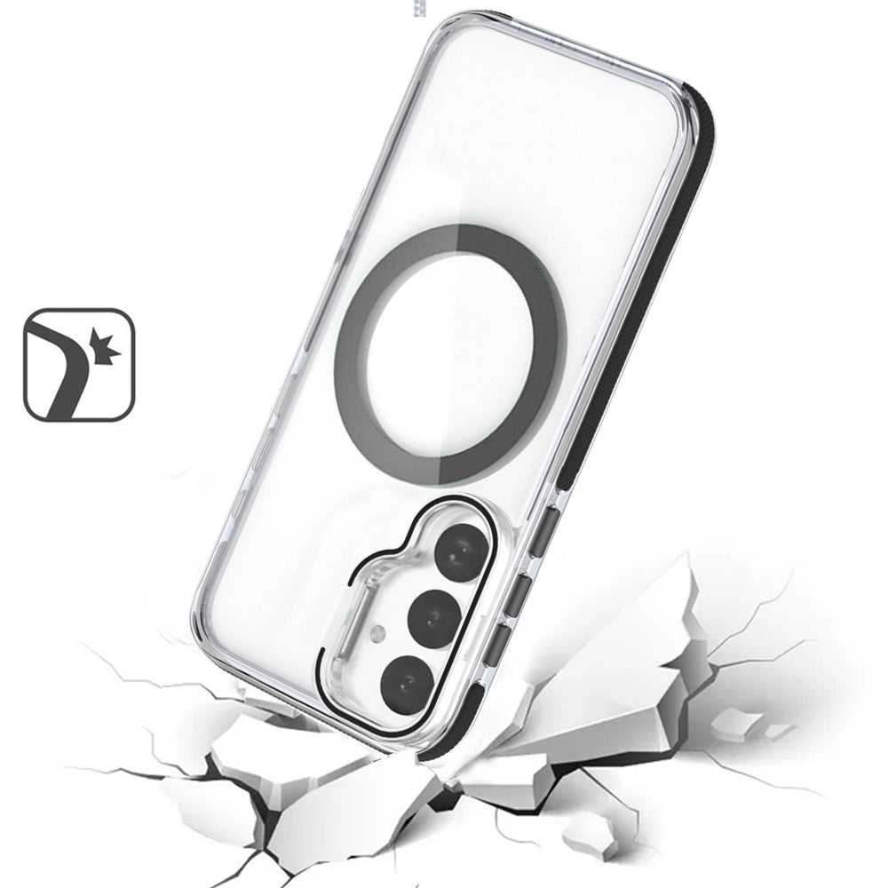 For Samsung Galaxy S23+ Plus Hybrid Clear Invisible Camera Bracket Stand [With Magsafe Magnetic Circle] Shockproof Color Frame Case Cover Black