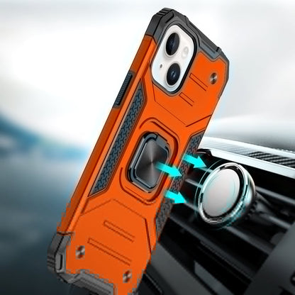 For iPhone 15 (6.1") Armor Hybrid Magnetic Stand with Ring Holder Kickstand Shockproof Heavy-Duty Durable Rugged TPU Dual Layer Case Cover Cosmic Orange
