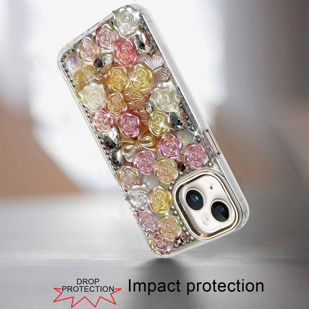 Phone Case for iPhone 15 Plus (6.7") 3D Flower Bling Rhinestone Glitter Cute Stylish Shockproof Protective Decorative Luxury Grip Stones Ornaments Cover