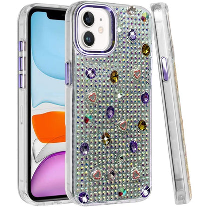 Phone Case for Apple iPhone 11 Chrome Fashion Hybrid Bling Diamond Heart Rhinestone Decorative Stones Sparkling Embellished Design Cover