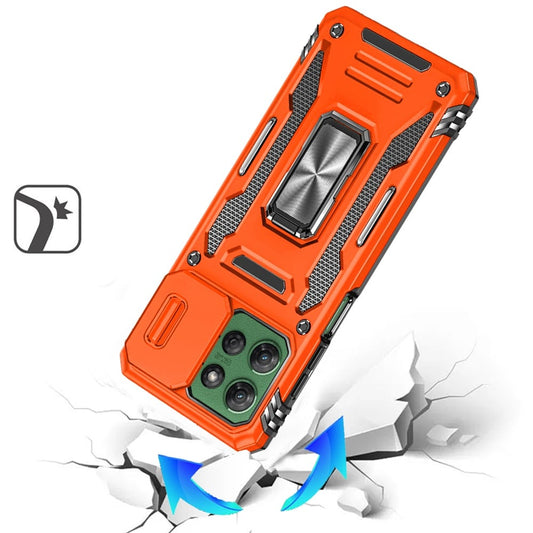 For Motorola Moto G Power 5G 2026 /2025 Tough Hybrid Case with Movable Camera Window & Metal Ring Stand Shockproof Case Cover Cosmic Orange