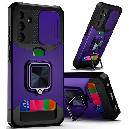 For Samsung Galaxy S25 Ultra Wallet Case with Ring Stand & Slide Camera Cover Back Credit Card Slot Holder, Military Grade Case Cover