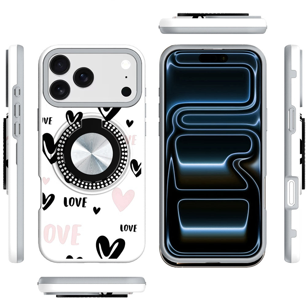 For Apple iPhone 17 Pro Max Pattern Design Hybrid with Invisible Ring Stand & Magnetic Back, Shockproof Protective Grip Case Cover