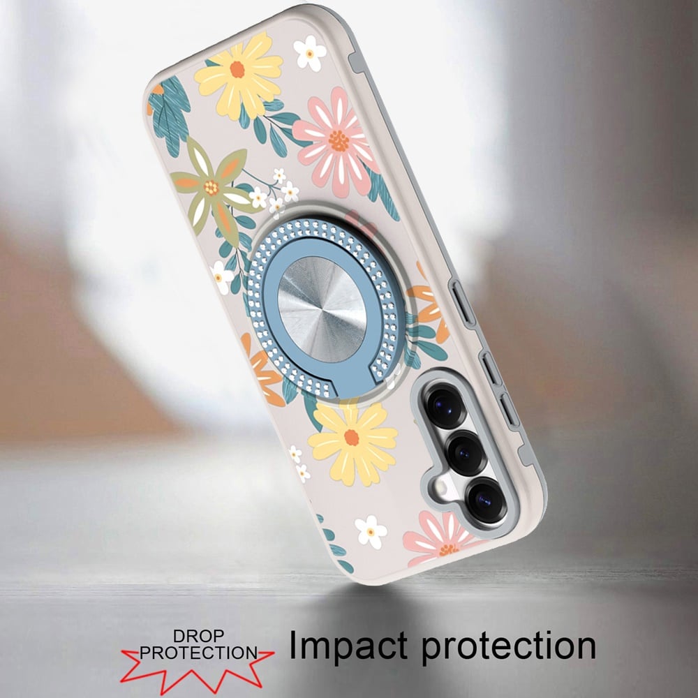 Phone Case for Samsung Galaxy S26 FE /Fan Edition Magnetic Ring Stand Matte Metal Hybrid Car Mount Friendly Shockproof Rotational Grip Diamond Design Pattern Cover