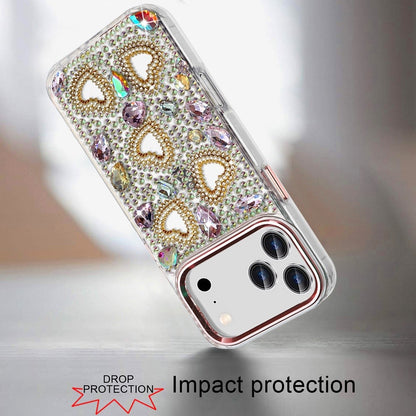 Phone Case for Apple iPhone 18 Pro Luxury Crystal Heart Rhinestone Diamond Bling Shockproof Hybrid Glitter Protective Stylish Durable Grip Cover