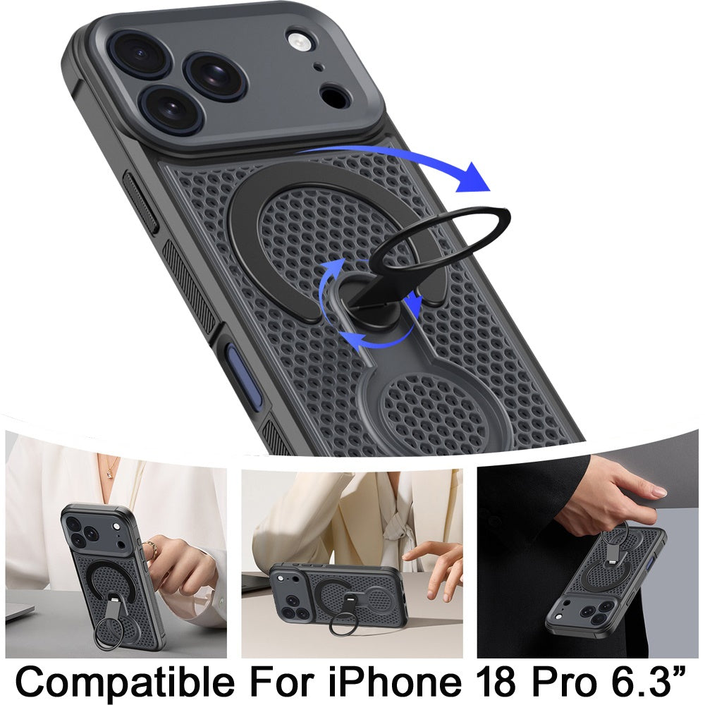 Phone Case for Apple iPhone 18 Pro Magnetic Honeycomb Hybrid Rugged Armor Ring Kickstand Dual Layer Shock Absorbing Hard PC Soft TPU Cover