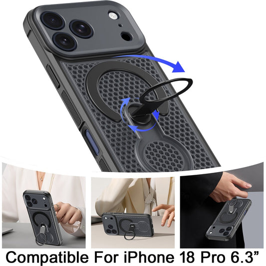 Phone Case for Apple iPhone 18 Pro Magnetic Honeycomb Hybrid Rugged Armor Ring Kickstand Dual Layer Shock Absorbing Hard PC Soft TPU Cover
