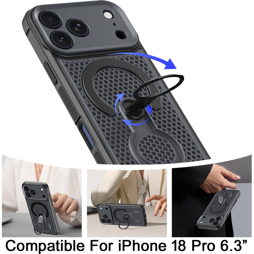 Phone Case for Apple iPhone 18 Pro Magnetic Honeycomb Hybrid Rugged Armor Ring Kickstand Dual Layer Shock Absorbing Hard PC Soft TPU Cover