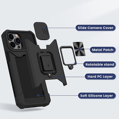 For Samsung Galaxy A26 Wallet Case with Slide Camera Protector, Credit Card Slot, Ring Sand, Magnetic Car Mount Case Cover