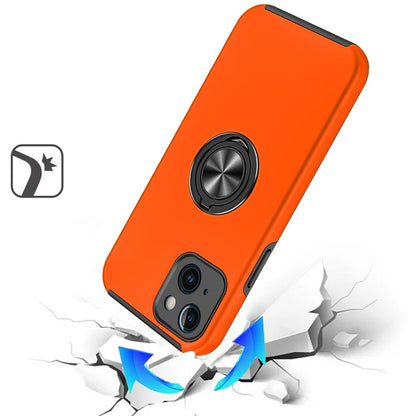 For iPhone 15 Plus (6.7") Hybrid 360 Degree Rotatable Metal Invisible Ring Stand Holder Slim Fit Magnetic Car Mount Shockproof Case Cover Cosmic Orange