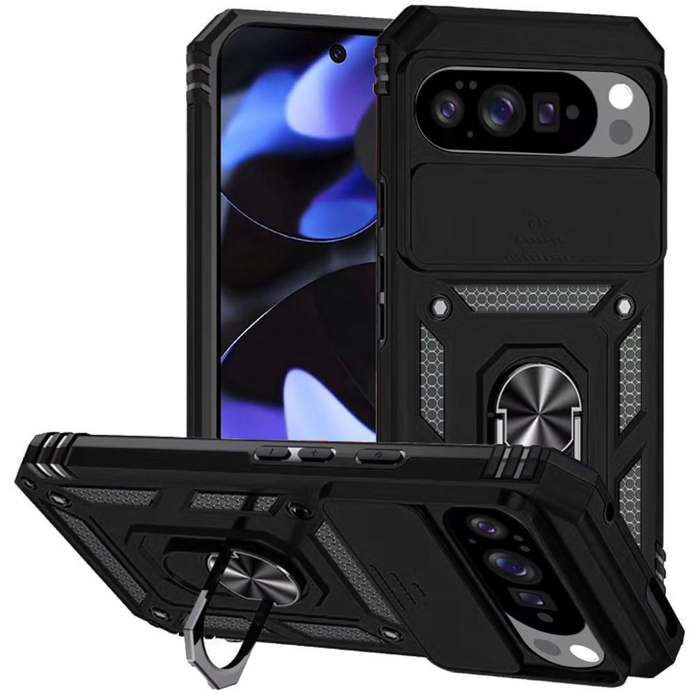 For Google Pixel 10 / 10 Pro Hybrid Ring Shockproof with 360° Rotate Ring Kickstand, Camera Lens Protection, Soft Edge Bumper Case Cover