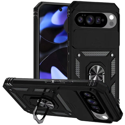 For Google Pixel 10 / 10 Pro Hybrid Ring Shockproof with 360° Rotate Ring Kickstand, Camera Lens Protection, Soft Edge Bumper Case Cover