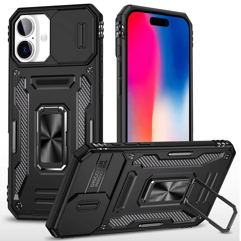 Apple iPhone 16 Pro Max (6.9") Hybrid Case with Rotation Ring Stand Shockproof & Camera Window TPU Armor Dropproof