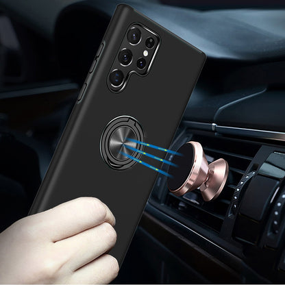 For Samsung Galaxy S23+ / S23 Plus Hybrid 360 Degree Rotatable Metal Invisible Ring Stand Holder Slim Fit Magnetic Car Mount Shockproof Case Cover Pink