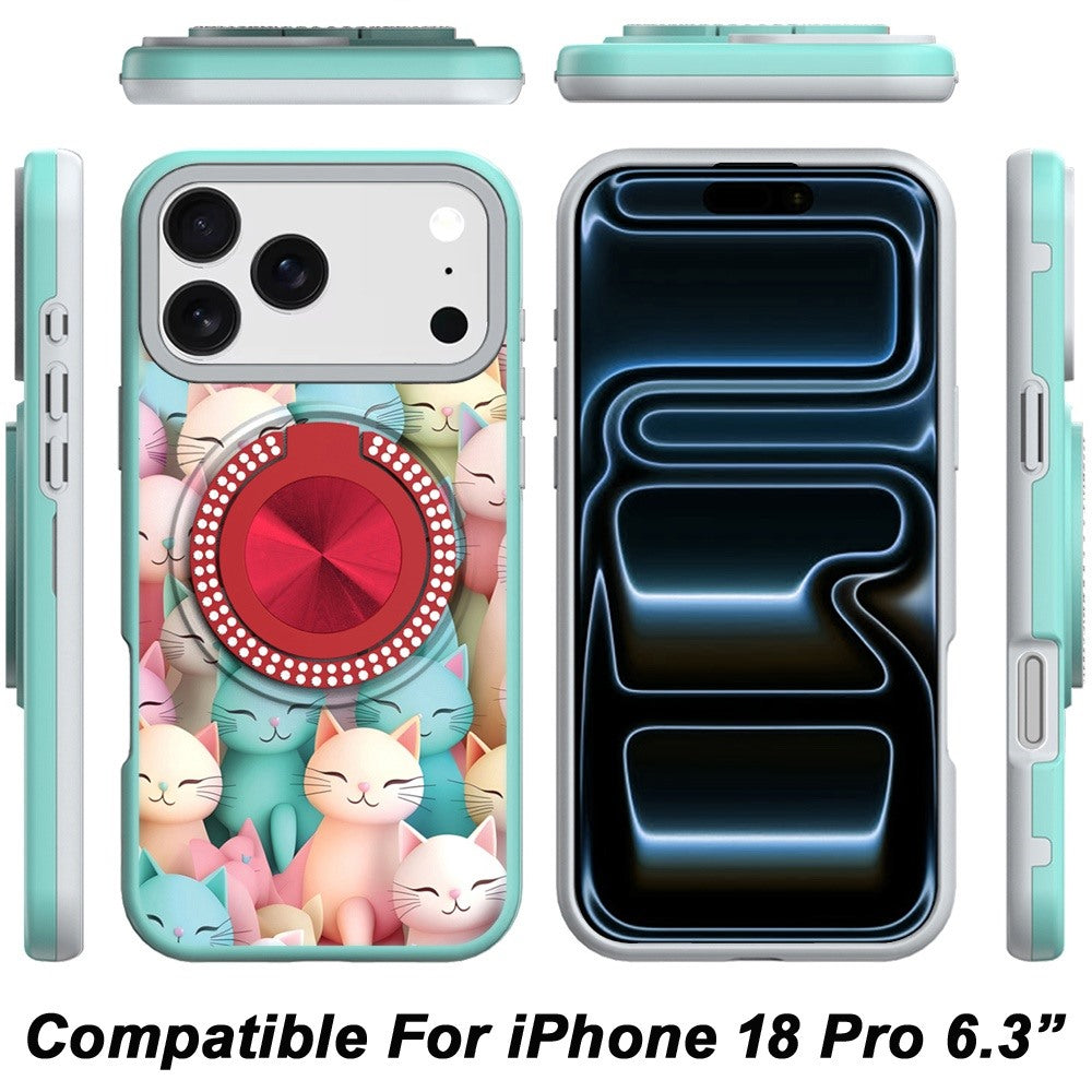 Phone Case for Apple iPhone 18 Pro Magnetic Ring Stand Matte Metal Hybrid Car Mount Friendly Shockproof Rotational Grip Diamond Design Pattern Cover