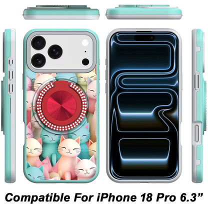 Phone Case for Apple iPhone 18 Pro Magnetic Ring Stand Matte Metal Hybrid Car Mount Friendly Shockproof Rotational Grip Diamond Design Pattern Cover