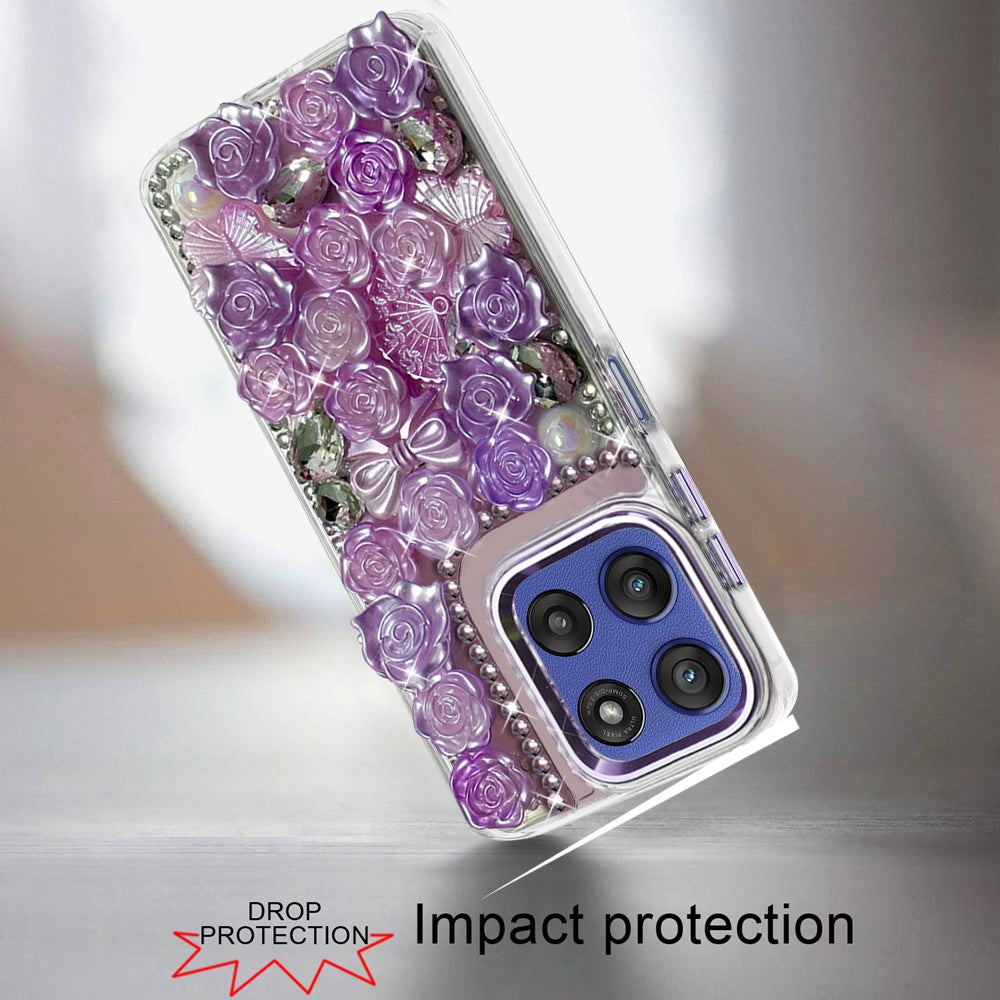For Motorola Moto G Stylus 5G 2026 /2025 Muti-Color Floral Fashion Bling Crystal 3D Full Diamonds Stones Sparkle Rhinestone Glitter Hybrid Case Cover