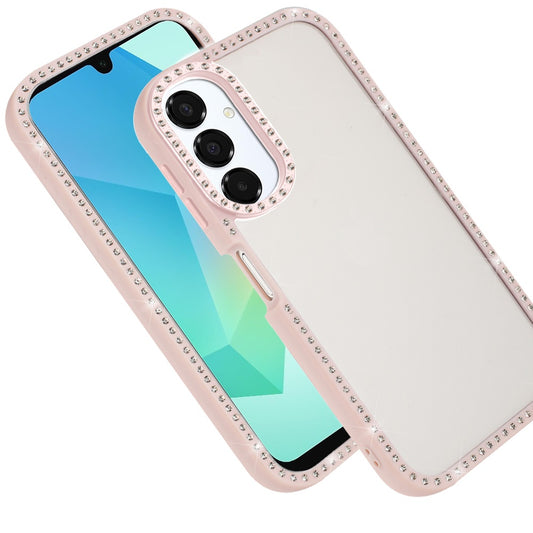 For Samsung Galaxy A36 Diamond Full Rhinestone Clear Hybrid Protective, Sparkly Bling Transparent Shockproof Bumper All Around Case Cover Light Pink