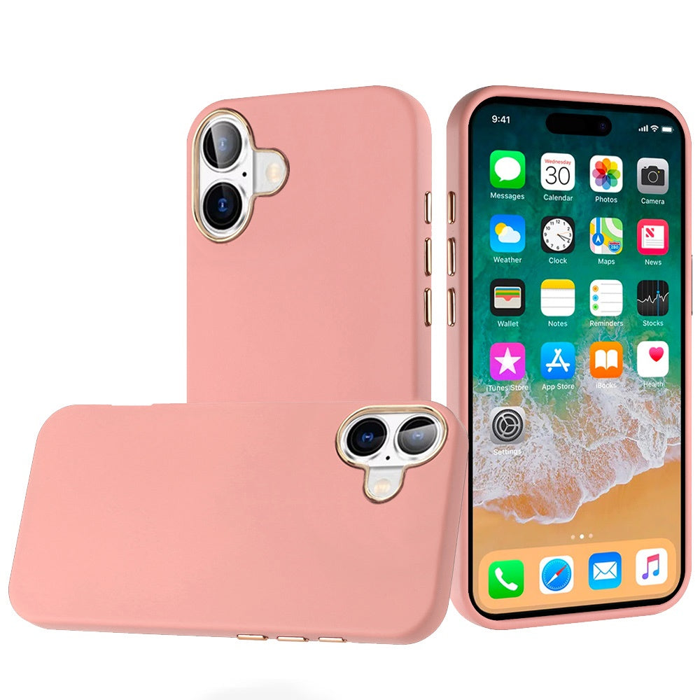 For Apple iPhone 17E /16E Slim Classic Hybrid Around Rubber Gummy Gel Slick Hard PC Silicone TPU Chromed Button Case Cover