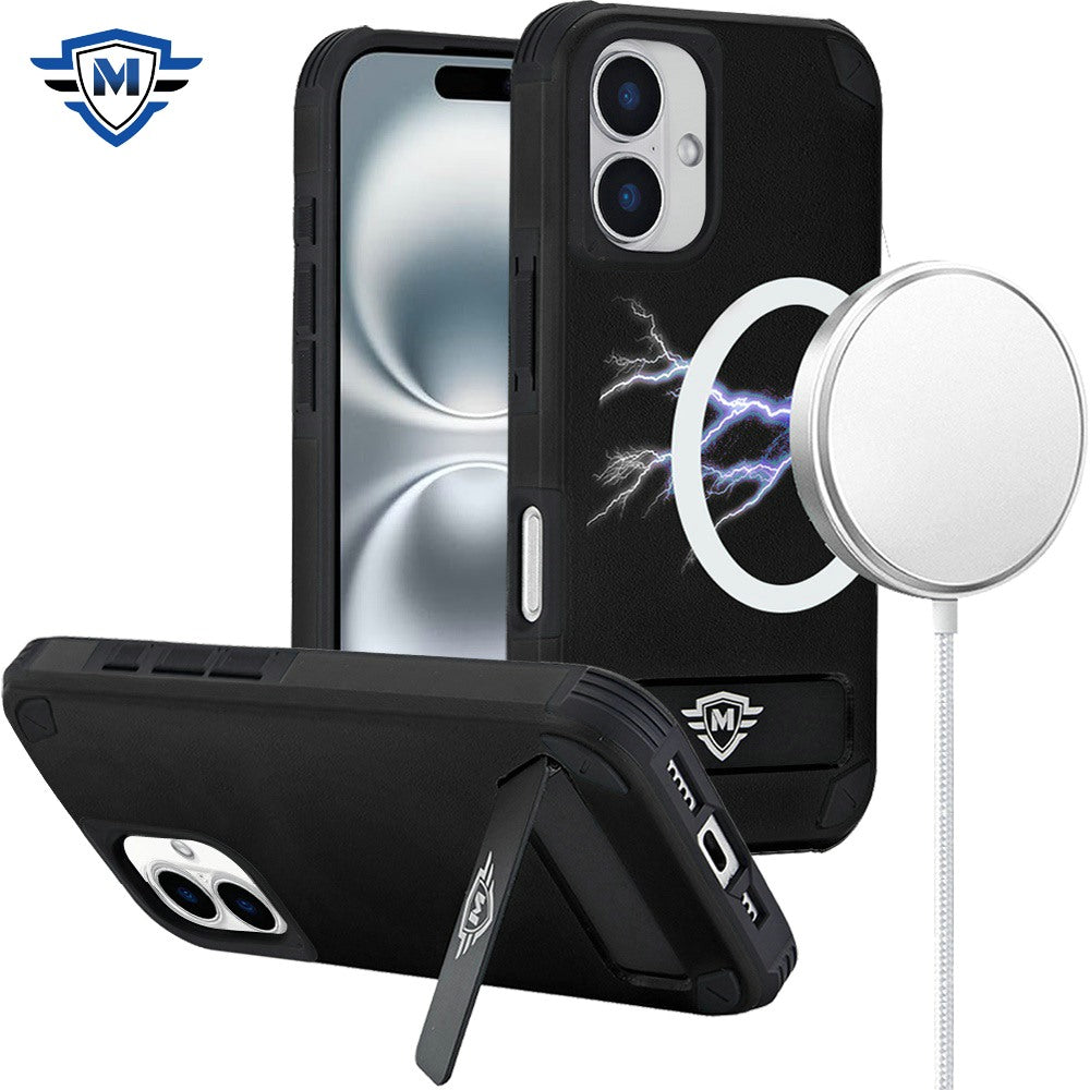 For Apple iPhone 16 (6.1") Premium Heavy Duty Dual-Layer Rugged, Shockproof Kickstand Tough Magnetic Compatible with MagSafe Case Cover