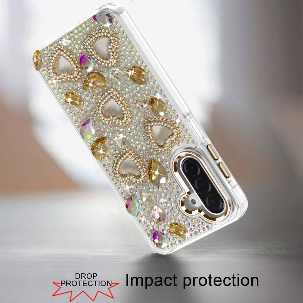 Phone Case for Samsung Galaxy A17 5G Luxury Crystal Heart Rhinestone Diamond Bling Shockproof Hybrid Glitter Protective Stylish Durable Grip Cover