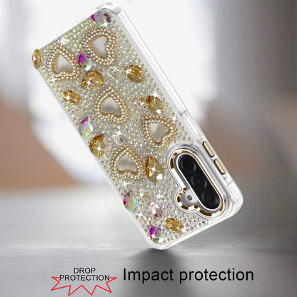 Phone Case for Samsung Galaxy A17 5G Luxury Crystal Heart Rhinestone Diamond Bling Shockproof Hybrid Glitter Protective Stylish Durable Grip Cover