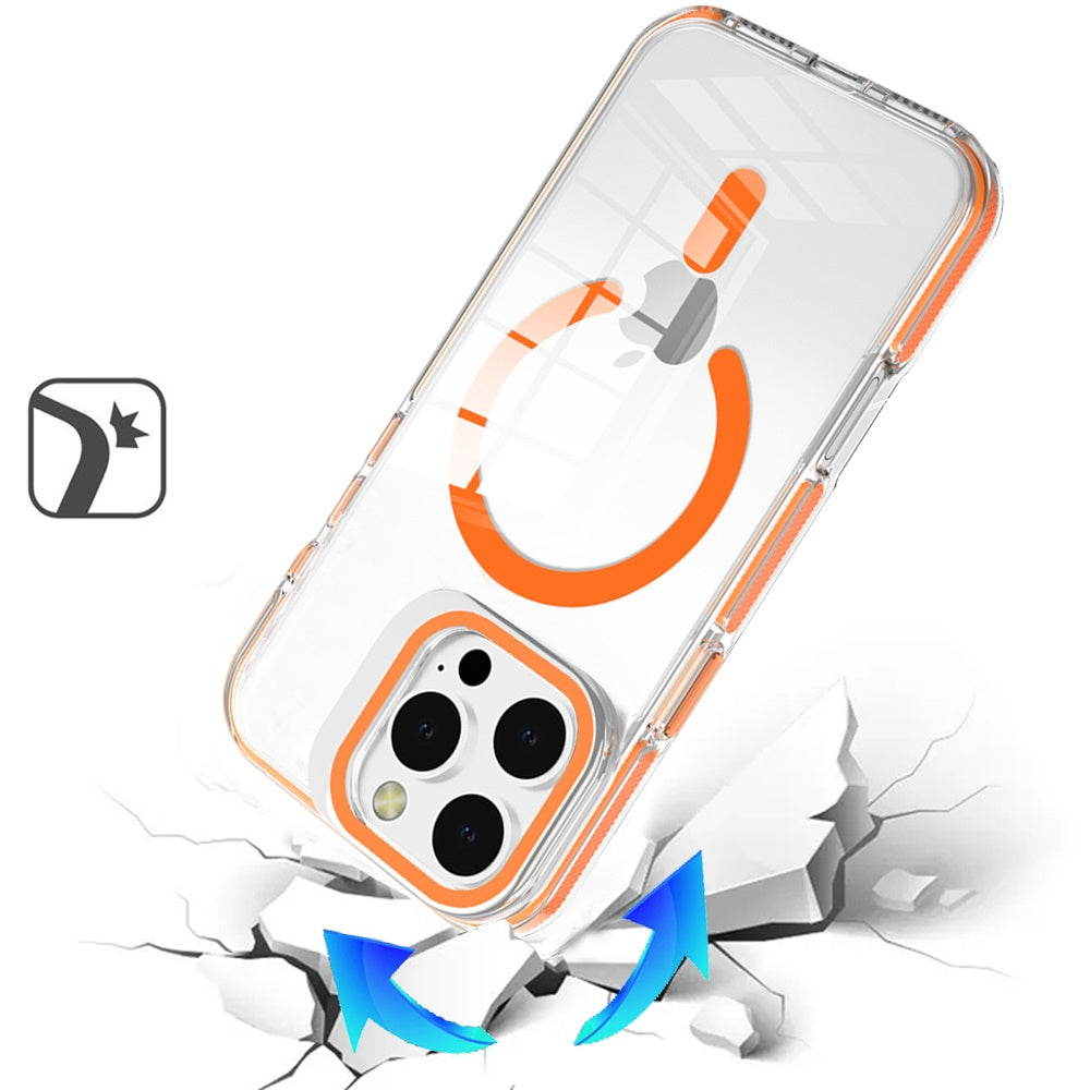 Phone Case for Apple iPhone 16 Pro Max Magnetic Transparent Tough Hybrid Camera Guard Stand Shockproof Color Edge Rugged Grip Durable Cover Cosmic Orange
