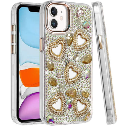 Phone Case for Apple iPhone 11 Luxury Crystal Heart Rhinestone Diamond Bling Shockproof Hybrid Glitter Protective Stylish Durable Grip Cover