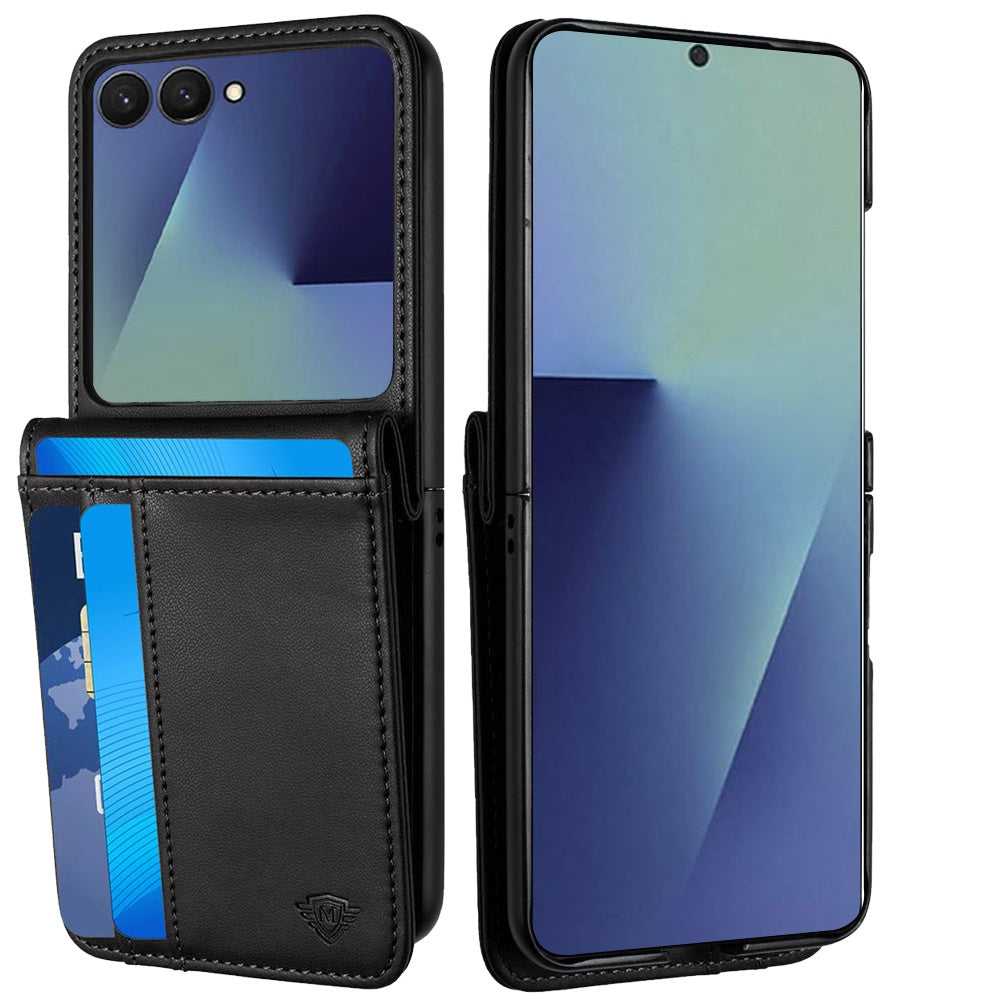 Phone Case for Samsung Galaxy Z Flip 8 Leather Credit Card Slots Holder Wallet Style Hybrid Shockproof Protective Slim Fit Pouch Shell Cover