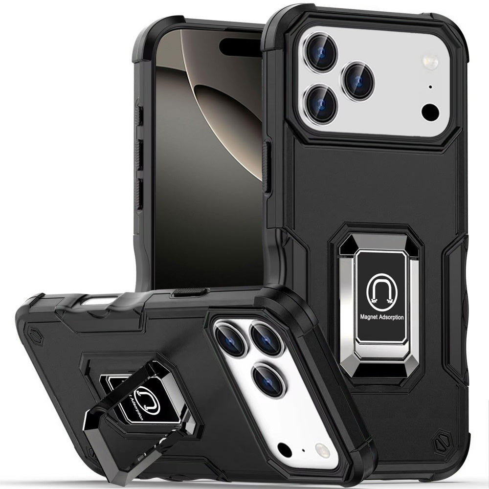 For Apple iPhone 17 Pro (6.3") Hybrid Stand Magnetic Ring Holder Kickstand Heavy Duty Rugged Drop Silicone & Hard PC Shockproof Case Cover
