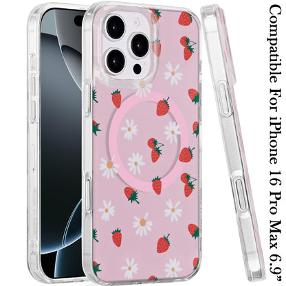For iPhone 16 Pro Max (6.9") Stylish Pattern Fashion IMD Printed Design TPU Double Layer Slim Shockproof with Magnetic Back Case Cover