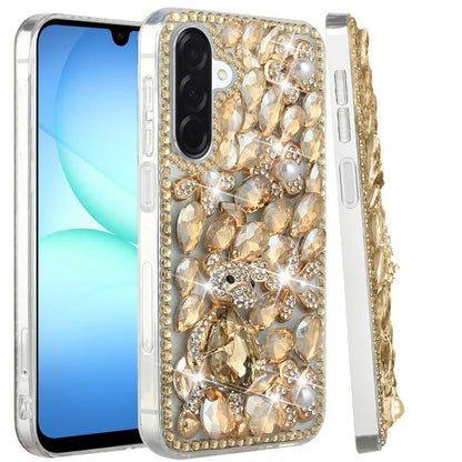 Phone Case for Samsung Galaxy A17 5G Luxury Full Diamond Glitter 3D Floral Ornament Hybrid Shockproof Stylish Rhinestone Designer Protective Elegant Cover