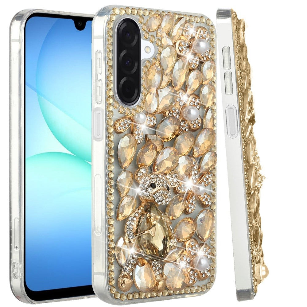 Phone Case for Samsung Galaxy A17 5G Luxury Full Diamond Glitter 3D Floral Ornament Hybrid Shockproof Stylish Rhinestone Designer Protective Elegant Cover