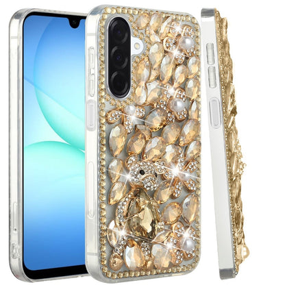 Phone Case for Samsung Galaxy A17 5G Luxury Full Diamond Glitter 3D Floral Ornament Hybrid Shockproof Stylish Rhinestone Designer Protective Elegant Cover