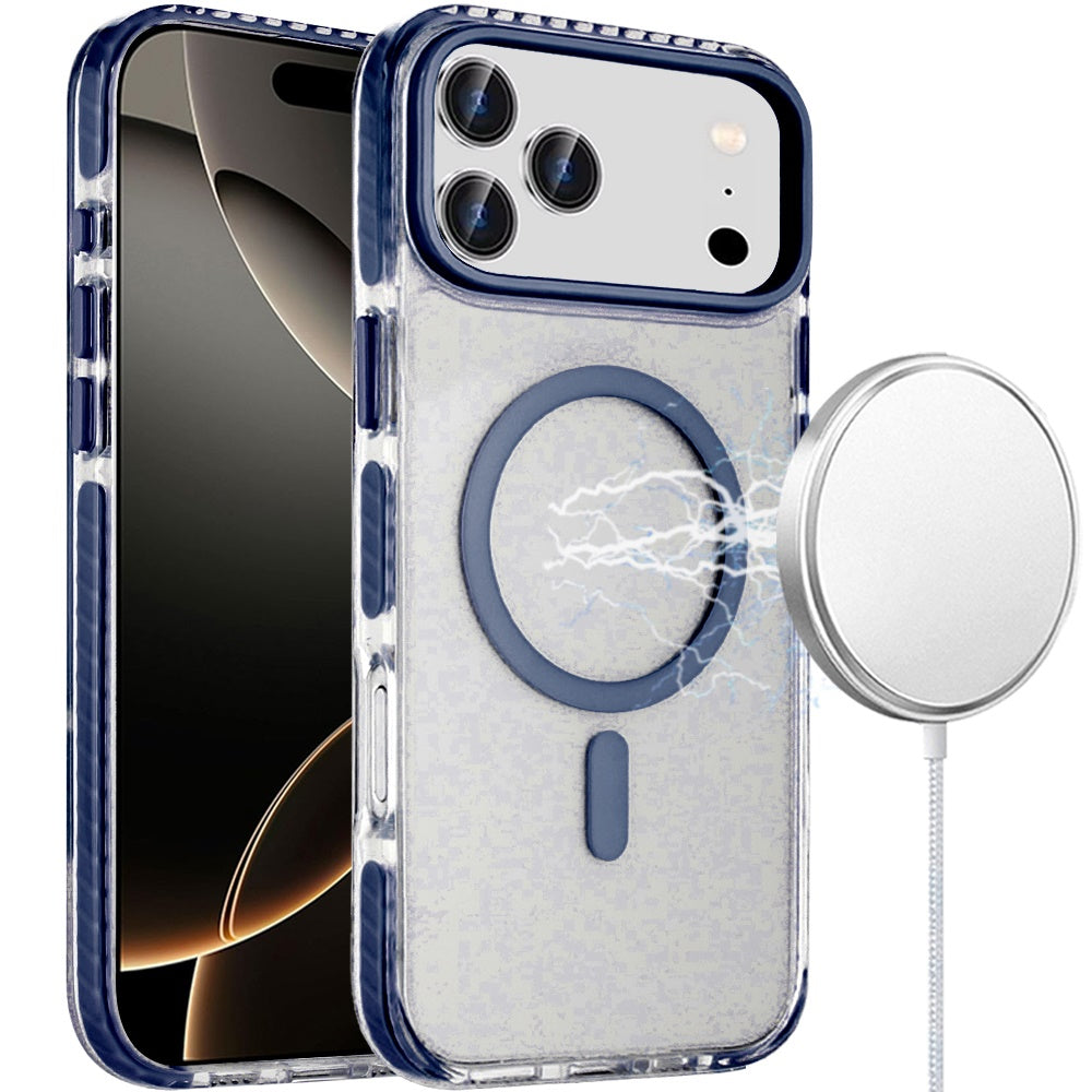 For Apple iPhone 17 Pro Max (6.9") Transparent Hybrid with Color-Matched Magnetic Circle, Rubber TPU Frame Hard PC Shockproof Case Cover Cosmic Orange