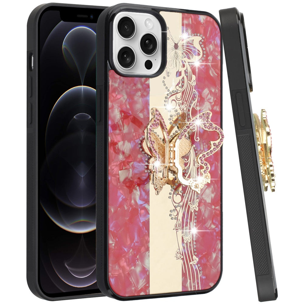 For Apple iPhone 11 Pro Max Diamonds 3D Fashion Bling Sparkly Glitter Ornaments Engraving Hybrid with Ring Stand Case Cover