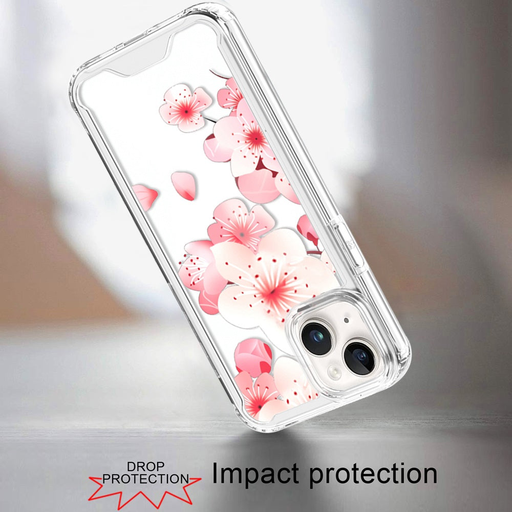 Phone Case for Apple iPhone 15 Beautiful Fashion Design TPU Shockproof Hybrid Rubber PC Slim Lightweight Protective Stylish Pattern Cover Cherry Blossom