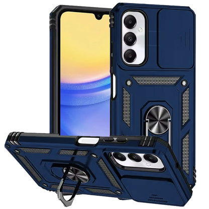 Phone Case for Samsung Galaxy A15 5G Shockproof Magnetic Ring Stand Camera Guard Rugged Grip Anti Slip Heavy Duty Hybrid Armor Durable Matte Cover Blue