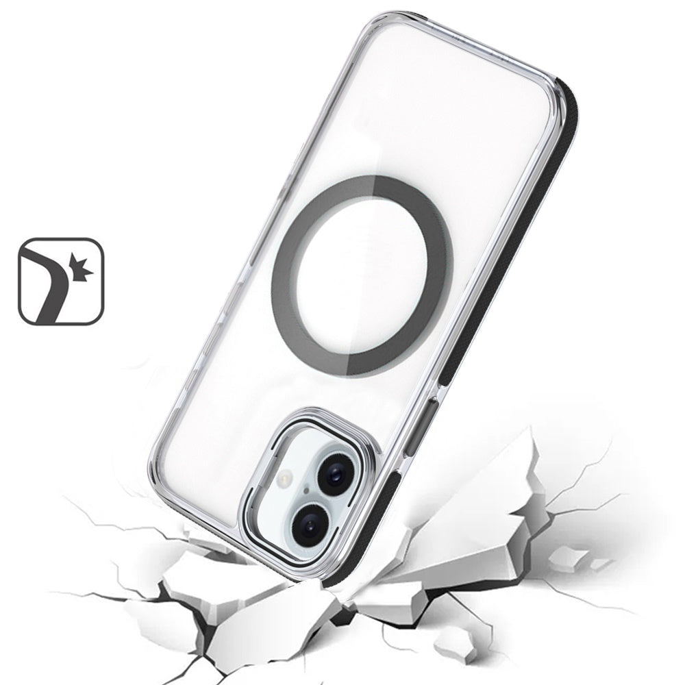 For Apple iPhone 17 Hybrid Clear Back Case with Invisible Camera Bracket Stand, MagSafe Magnetic Circle, Shockproof Color Frame Case Cover