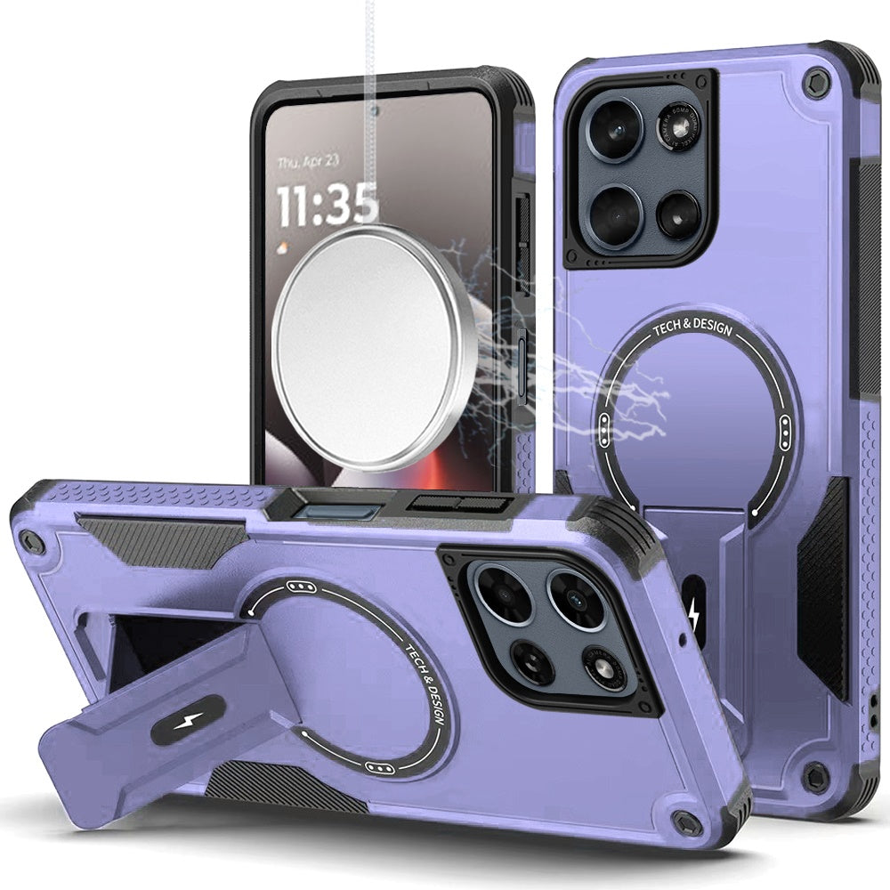 Phone Case for Motorola Moto G Stylus 5G 2025 Magnetic Kickstand Rugged Shockproof Armor Grip Anti Slip Heavy Duty Protective Matte Stand Hybrid Cover Purple