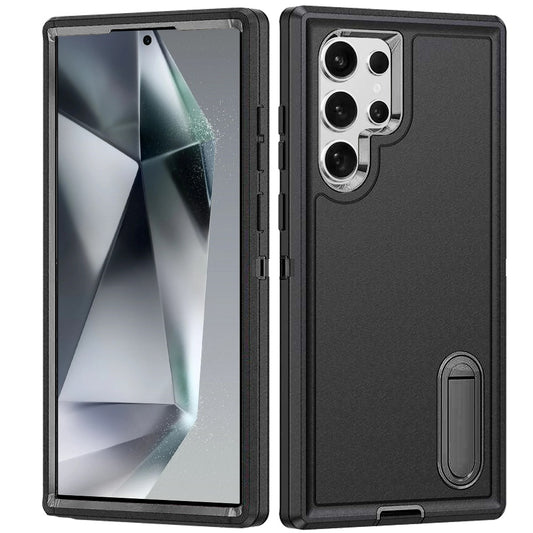 For Samsung Galaxy S25 Ultra Hybrid 3 Layers Hard 3in1 Shockproof with Kickstand Heavy Duty Hard TPU Rubber Anti-Drop Case Cover Black