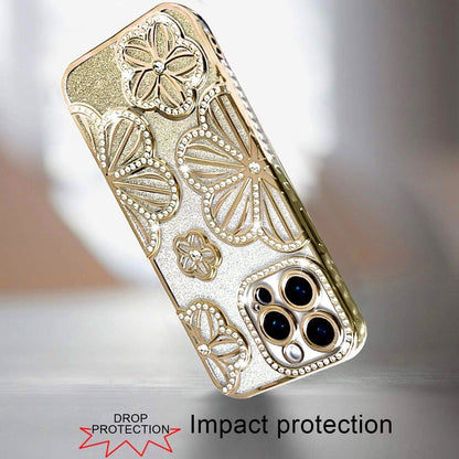 For Apple iPhone 12 Pro Max Luxury Flower Design Sparkle Glitter Diamond Rhinestone Shimmer Bling Plating Thick TPU Hard PC Case Cover