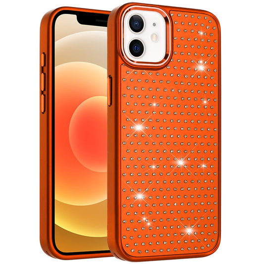 Phone Case for Apple iPhone 12 /12 Pro Luxury Diamond Bling Sparkle Chrome Metallic Edge Shockproof Durable Protective Stylish Premium Hybrid Design Cover Cosmic Orange