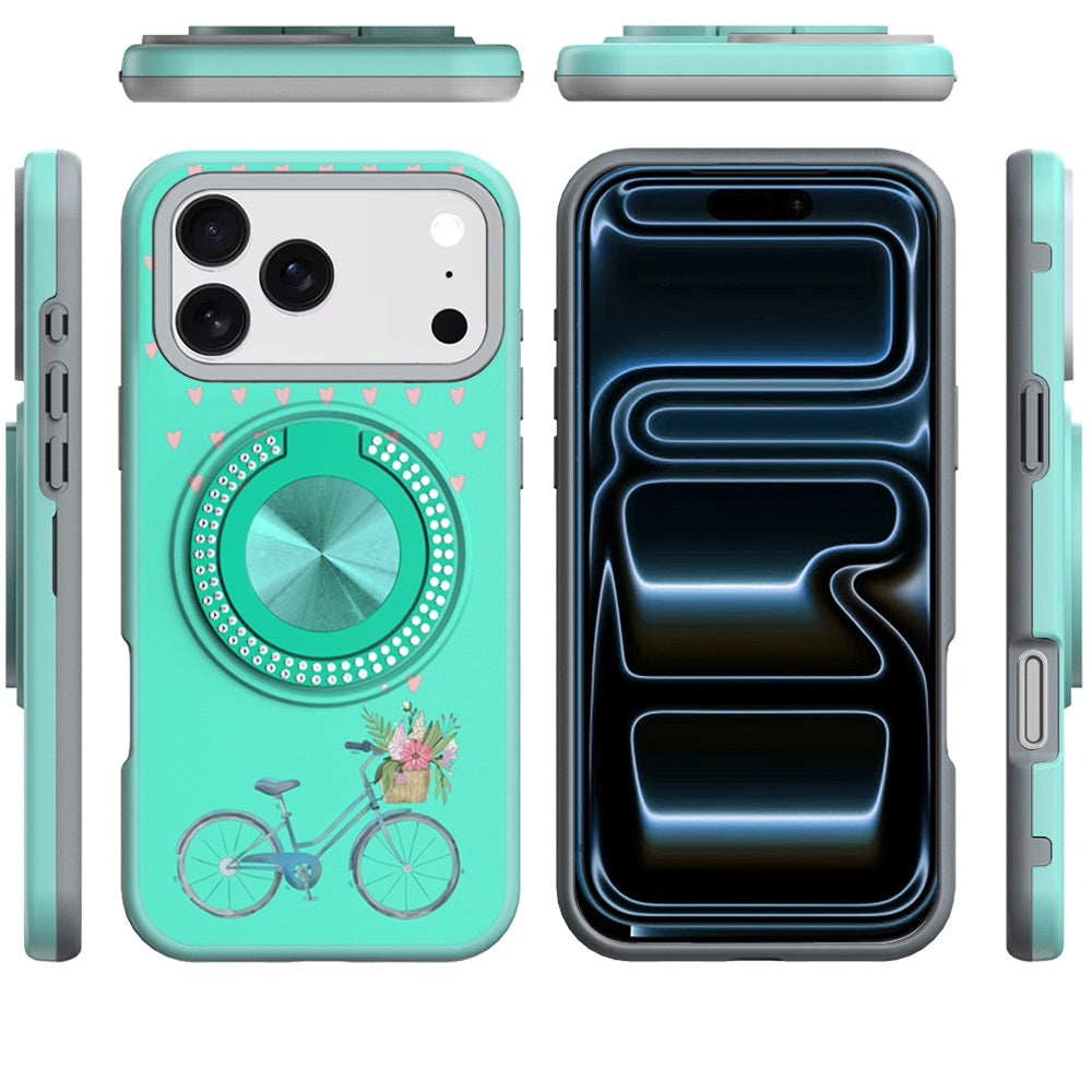 Phone Case for Apple iPhone 18 Pro Max Magnetic Ring Stand Matte Metal Hybrid Car Mount Friendly Shockproof Rotational Grip Diamond Design Pattern Cover